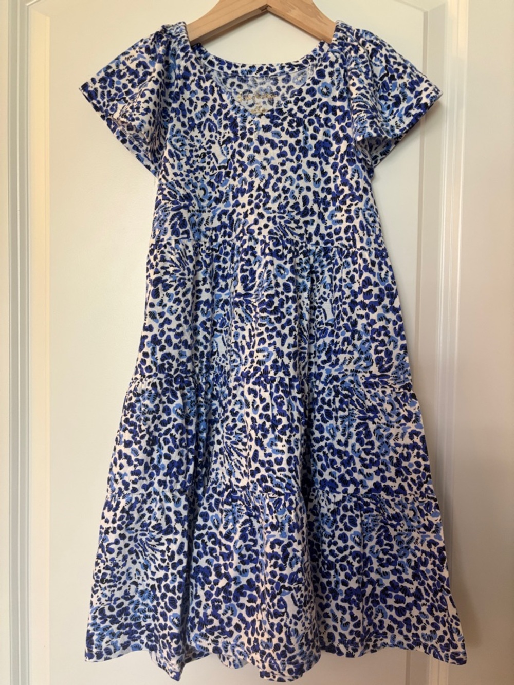 Lilly Pulitzer Blue & White Girls Size 6 Leopard Print Tiered Casual Dress